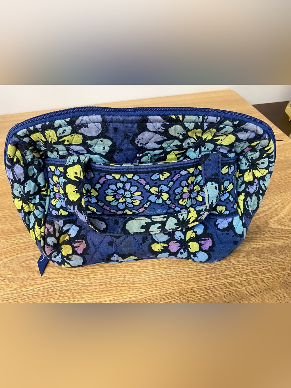 Vera Bradley Retired Indigo Pop Bag Cosmetic Lunch Tote Travel Bag